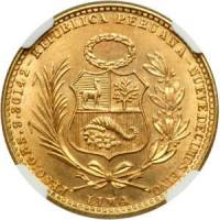 () Монета Перу 1950 год 20 солей ""  Биметалл (Платина - Золото)  UNC
